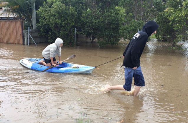 Floodwaters started significantly rising at Chinderah at 5am as residents were forced to leave their homes. Pictures: 7 News