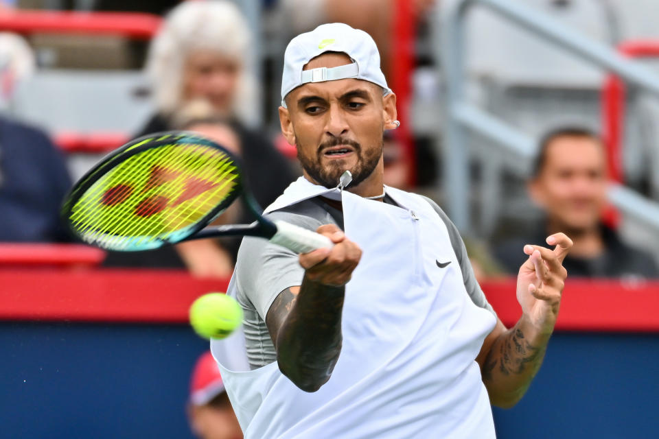 Nick Kyrgios, pictured here in action against Sebastian Baez at the Canadian Open.