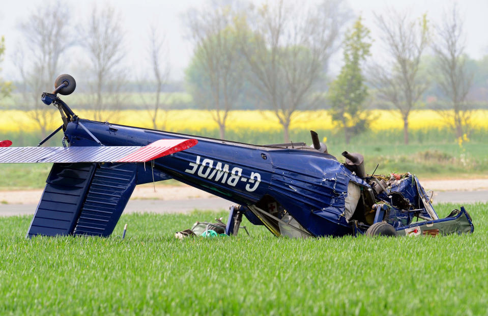 The light aircraft that crashed at Hinton-in-the-Hedges airfield, near Brackley, injuring Ukip candidate Nigel Farage and the plane's pilot.   (Photo by Rui Vieira/PA Images via Getty Images)