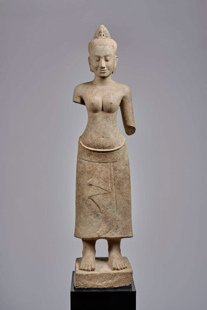 Image: A sculpture of Prajnaparamita, one of the four Cambodian antiquities the U.S. Department of Justice alleges was stolen and sold to the Denver Art Museum. (U.S. Justice Department)