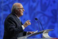 FIFA President Sepp Blatter addresses during the preliminary draw for the 2018 FIFA World Cup at Konstantin Palace in St. Petersburg, Russia July 25, 2015. REUTERS/Maxim Shemetov