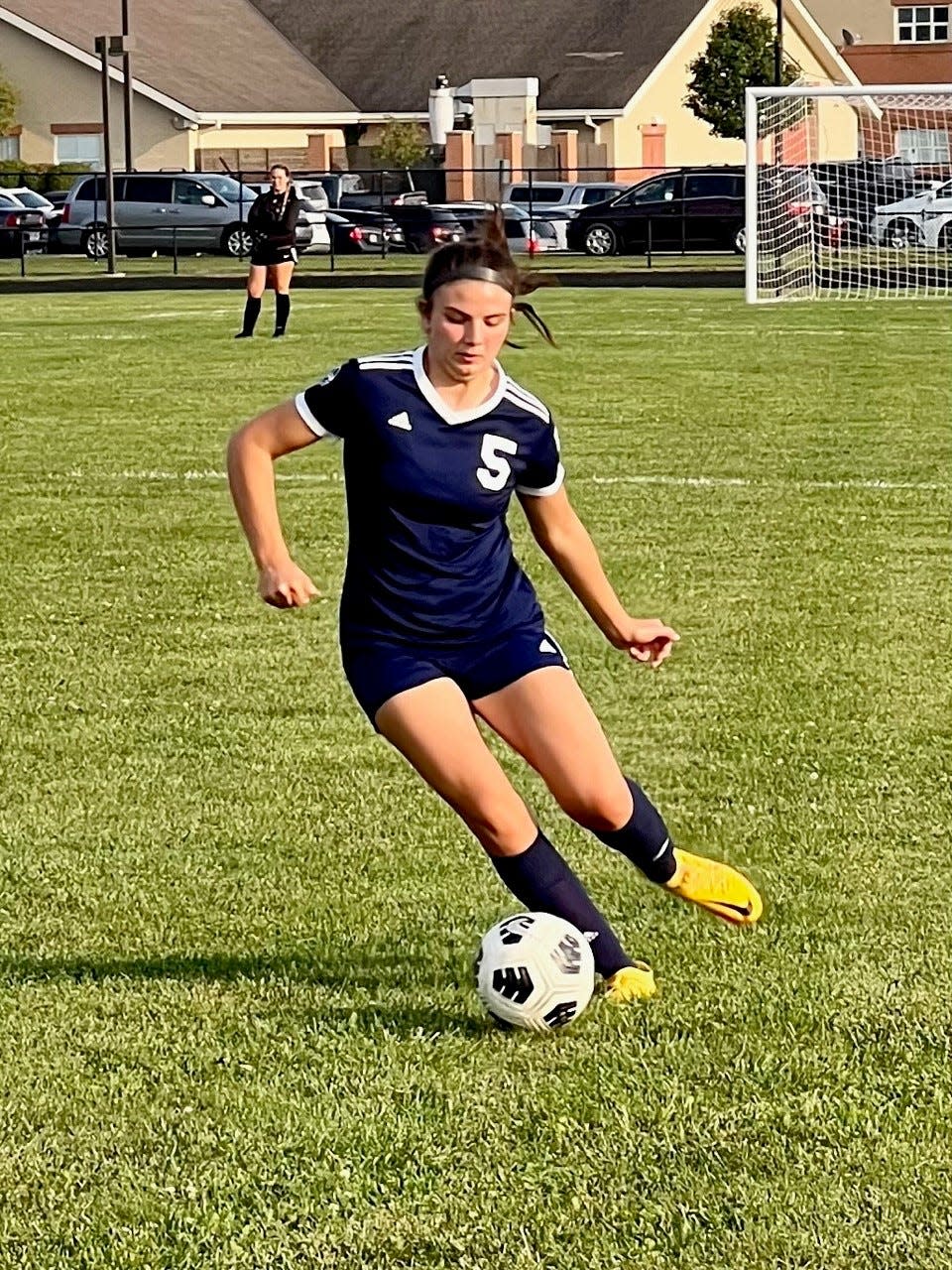 River Valley's Gianna Alves dribbles the ball during a girls soccer match at home against Pleasant last week.