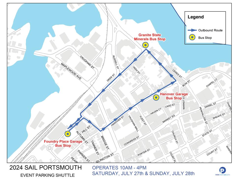 Map of shuttle route for Sail Portsmouth.