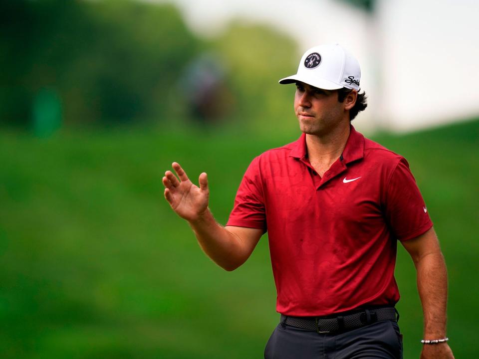 Matthew Wolff reacts after a shot at the 2022 Travelers Championship.