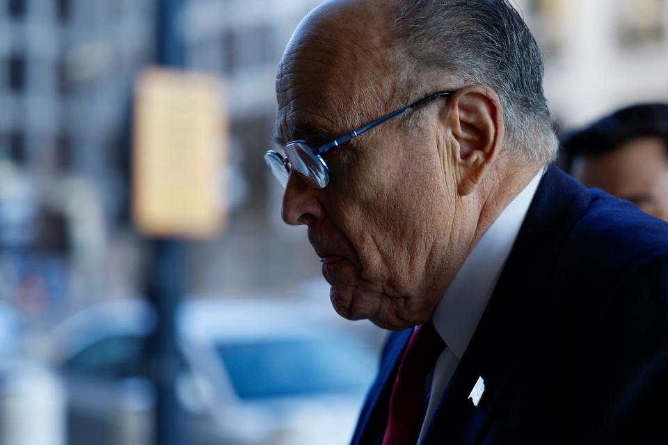 Rudy Giuliani, the former personal lawyer for former U.S. President Donald Trump, arrives to the E. Barrett Prettyman U.S. District Courthouse on December 15, 2023 in Washington, DC. A jury will continue deliberating over the money owed by Giuliani for the defamation of the Fulton County election workers Ruby Freeman and Shane Moss.