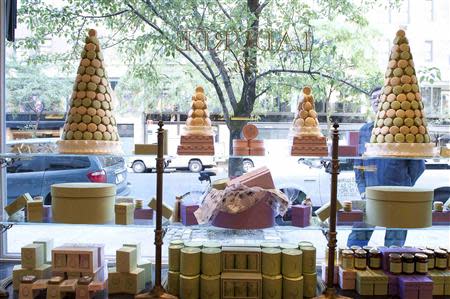 Macarons are seen at a display window in the Laduree shop in New York, August 30, 2011. REUTERS/Juliette Longuet/Handout