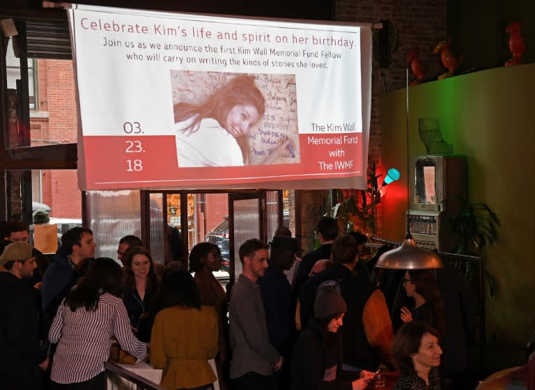 A projection at the inaugural grant ceremony for The Kim Wall Memorial Fund in New York City