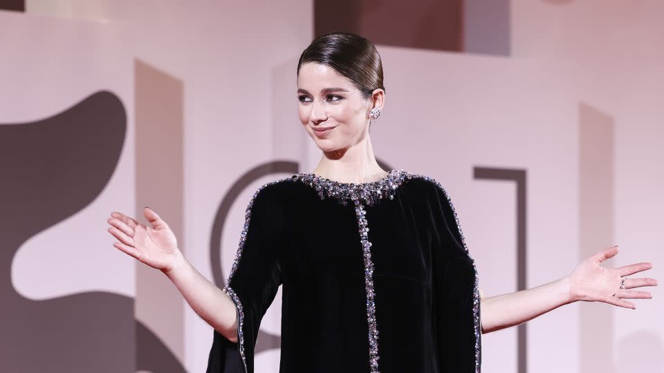 Mariana Di Girolamo opted for a dramatic cape-style dress, a mainstay Chanel silhouette for almost a century. - Stefania D'Alessandro/WireImage/Getty Images