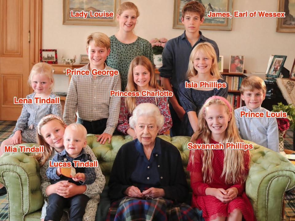 Queen Elizabeth with some of her grandchildren and great-grandchildren.