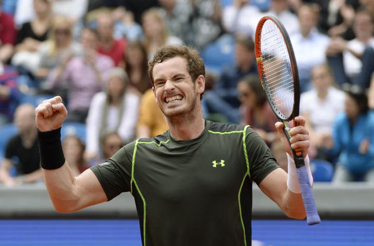 Andy Murray celebrates after winning the Munich Open on May 4, 2015