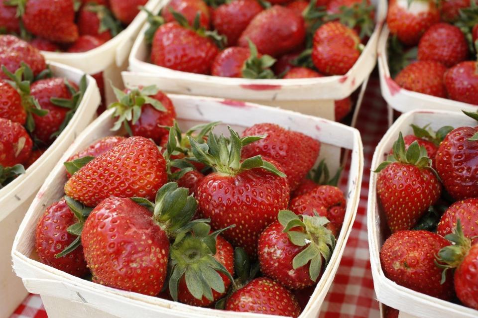 Fresh strawberries and other fresh-from-the-farm fruits and vegetables are sold at the Bexley Farmers Market.