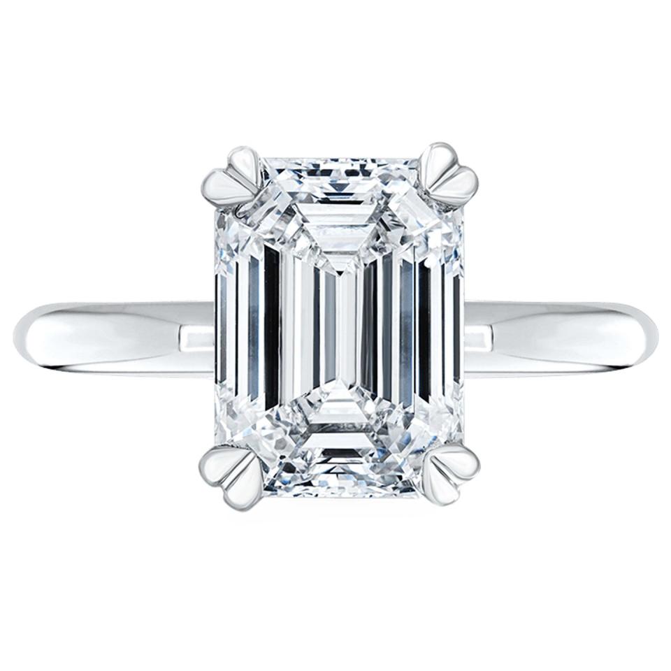 <p>Simple and impactful, this gleaming ring features an emerald-cut diamond weighing just over 3 carats. </p><p>Diamond and platinum engagement ring, price on request, David Morris</p><p><a class="link " href="https://davidmorris.com/product/emerald-cut-white-diamond-engagement-ring-2/" rel="nofollow noopener" target="_blank" data-ylk="slk:SHOP NOW;elm:context_link;itc:0;sec:content-canvas">SHOP NOW</a></p>