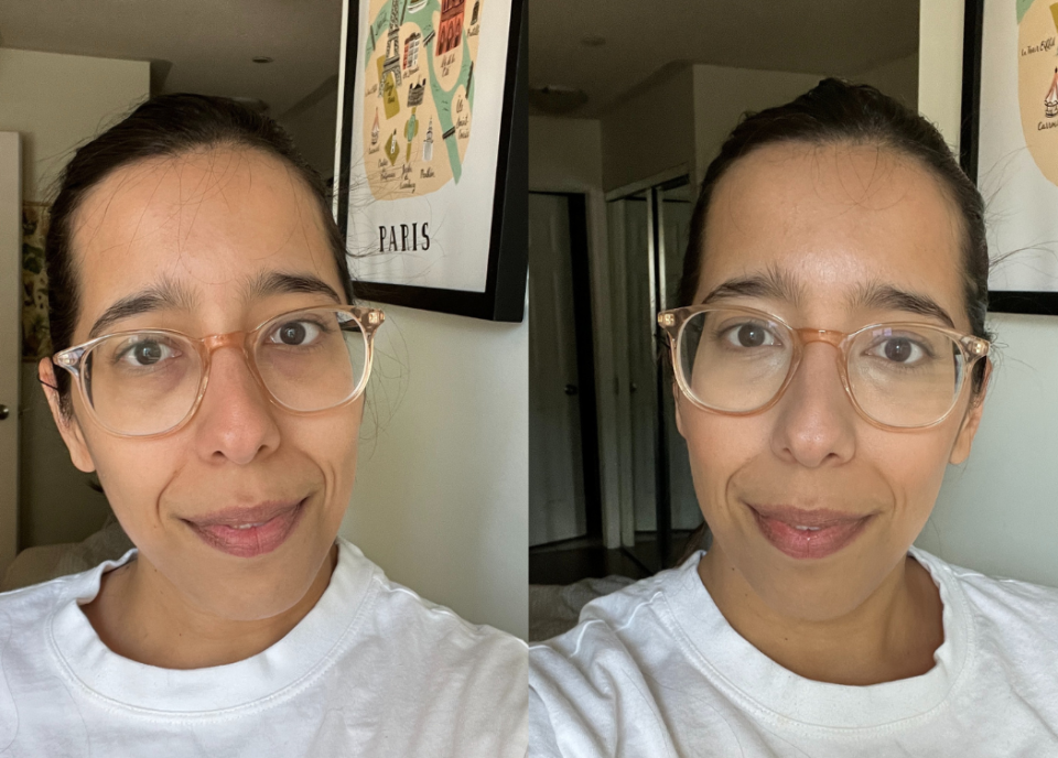 Before and after applying Charlotte Tilbury Beautiful Skin Radiant Concealer in shade 5. 