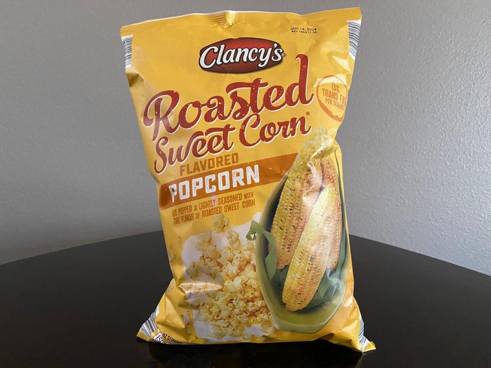 Bag of Clancy's roasted sweet-corn popcorn