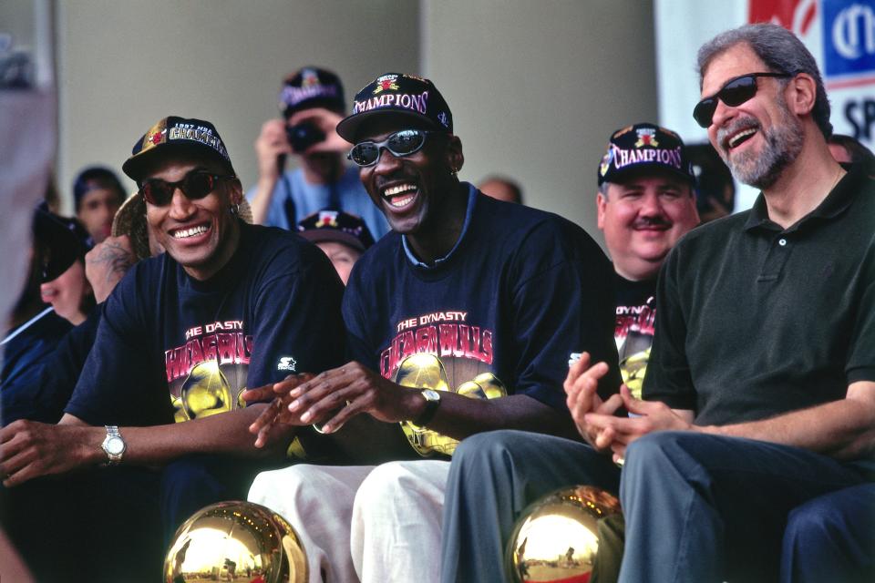 Scottie Pippen and Michael Jordan in Chicago, June 16, 1997.