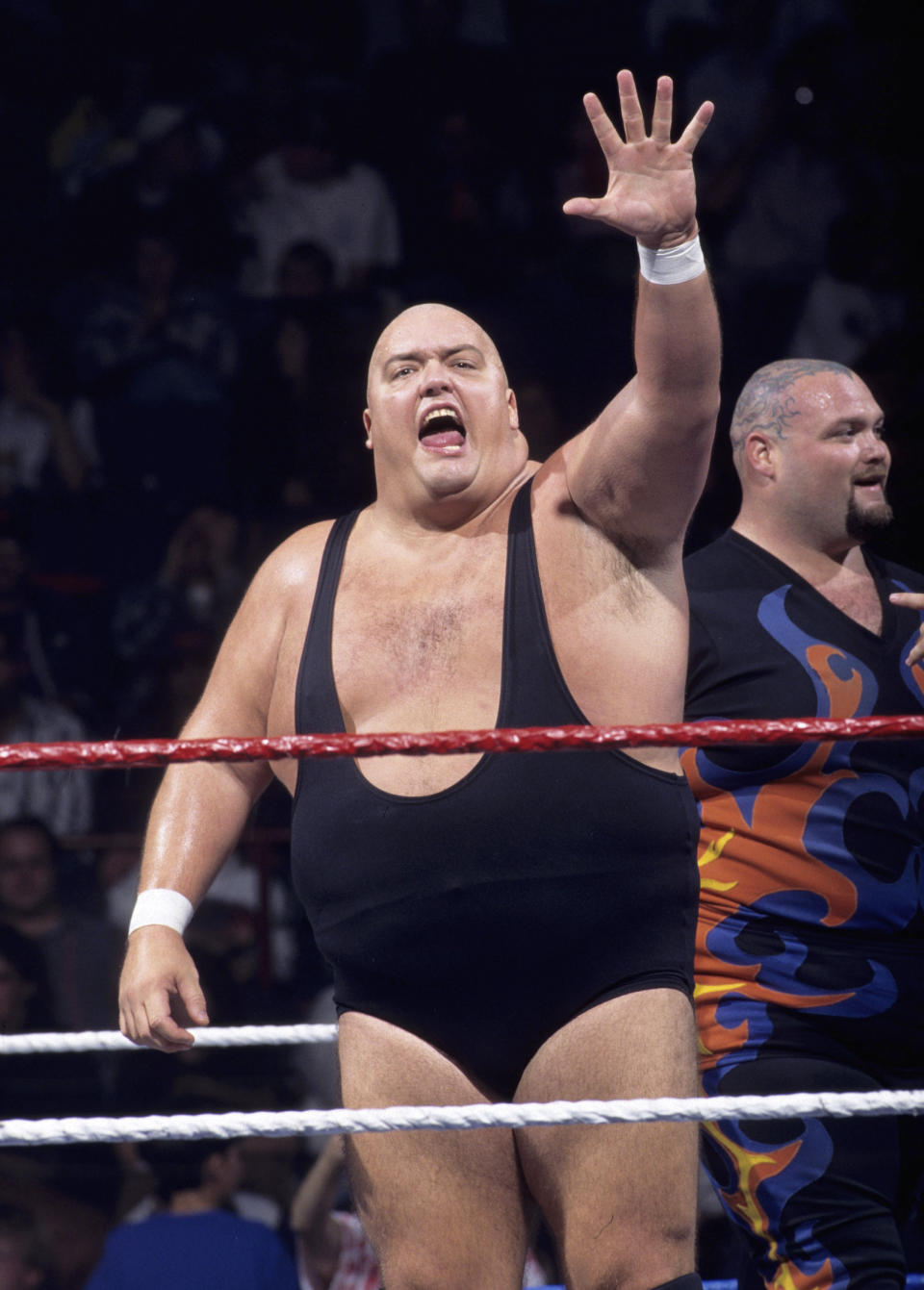 This image provided by the WWE shows professional wrestler King Kong Bundy. Promoter and longtime friend David Herro says Bundy, whose real name was Christopher Pallies, died on Monday, March 4, 2019. The 6-foot-4 (1.93 meters), 458-pound (208-kilogram) wrestler made his World Wrestling Federation debut in 1981 and was best known for facing Hulk Hogan in 1986 in a steel cage match at WrestleMania 2. (WWE via AP)