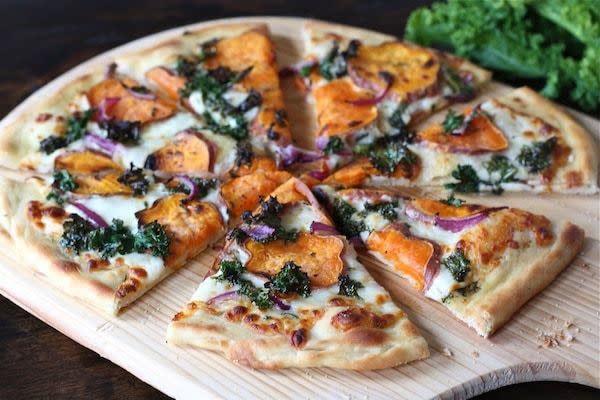 Sweet Potato Kale Pizza with Rosemary & Red Onion