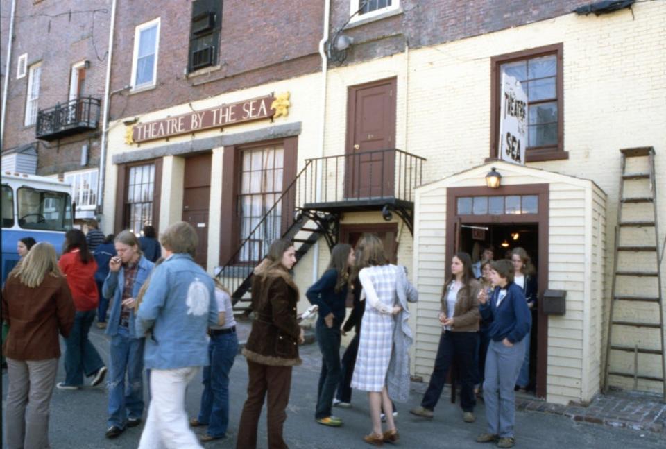 A Theatre by the Sea audience stands outside the lobby entrance on Ceres Street in the 1970s. The theater and nearby Blue Strawbery restaurant helped bring hundreds of people downtown and transformed Portsmouth into a cultural destination.