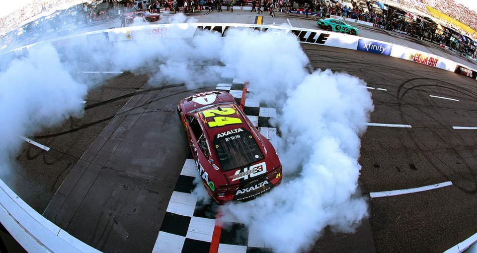 William Byron does a burnout at Martinsville.