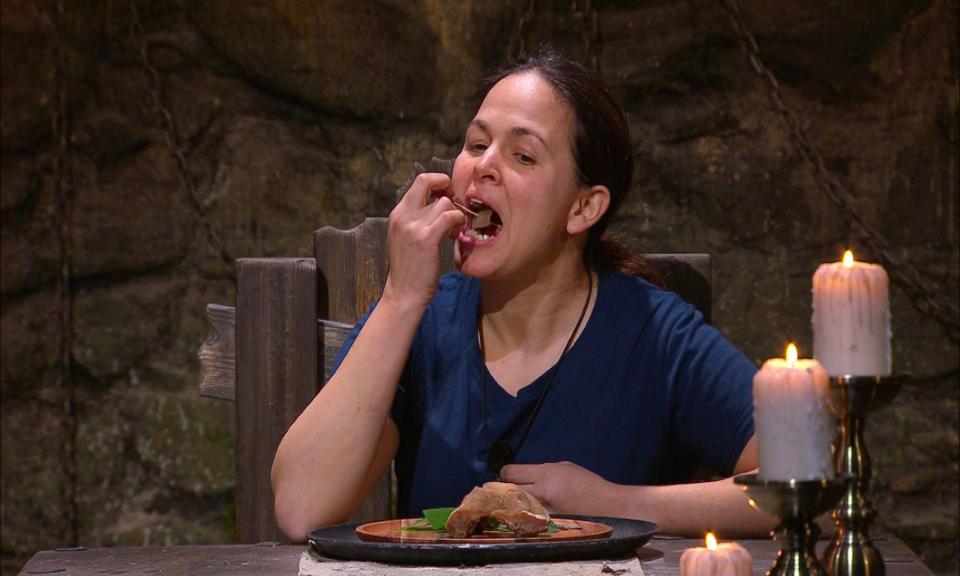 Giovanna Fletcher chewed on a sheep's testicle for her final trial. (ITV/Shutterstock)