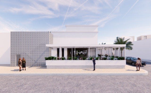 An exterior rending of Porta Via's upcoming Palm Desert location at 73100 El Paseo.
