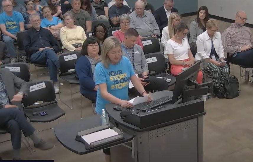 Barbara Dershimer, an hourly employee in Springfield Public Schools, spoke to the school board Tuesday.