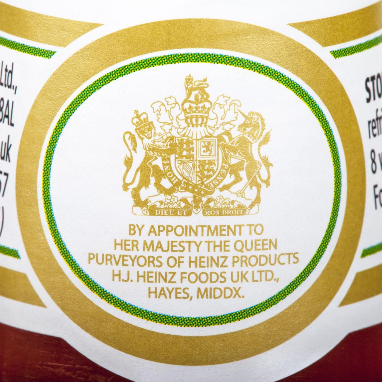 The Royal Warrant of Appointment on a jar of Heinz Ketchup