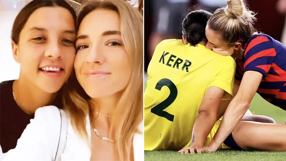 Sam Kerr and Kristie Mewis went public with their relationship after their beautiful Olympic Games moment. Image: Instagram/Getty
