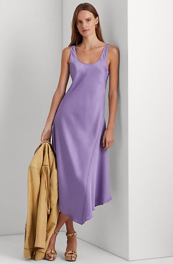 lilac satin dress ralph lauren