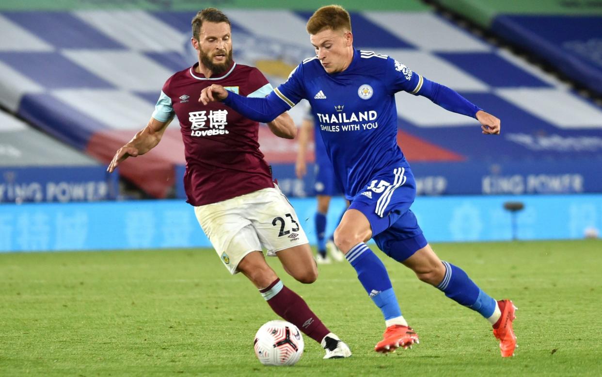 Harvey Barnes of Leicester City battles for possession with Erik Pieters of Burnley during the Premier League match between Leicester City and Burnley at The King Power Stadium on September 20, 2020 in Leicester, England.  - Getty mages