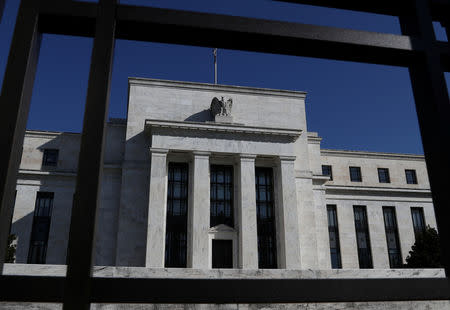 FILE PHOTO: Federal Reserve Board building on Constitution Avenue is pictured in Washington, U.S., March 19, 2019. REUTERS/Leah Millis