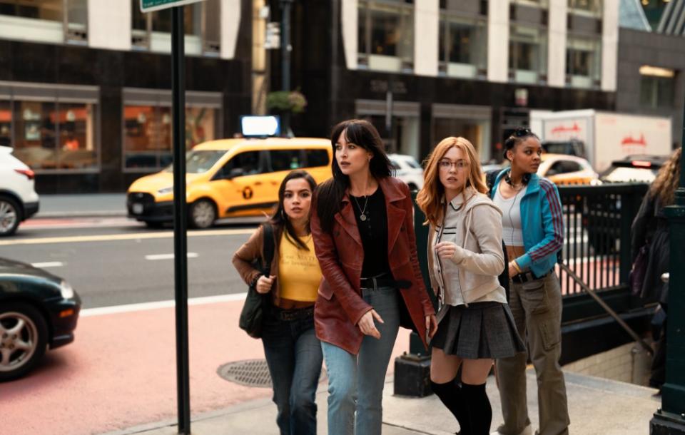 Anya Corazon (Isabela Merced), Cassandra Webb (Dakota Johnson), Julia Cornwall (Sydney Sweeney) and Mattie Franklin (Celeste OConnor) in Columbia Pictures MADAME WEB.