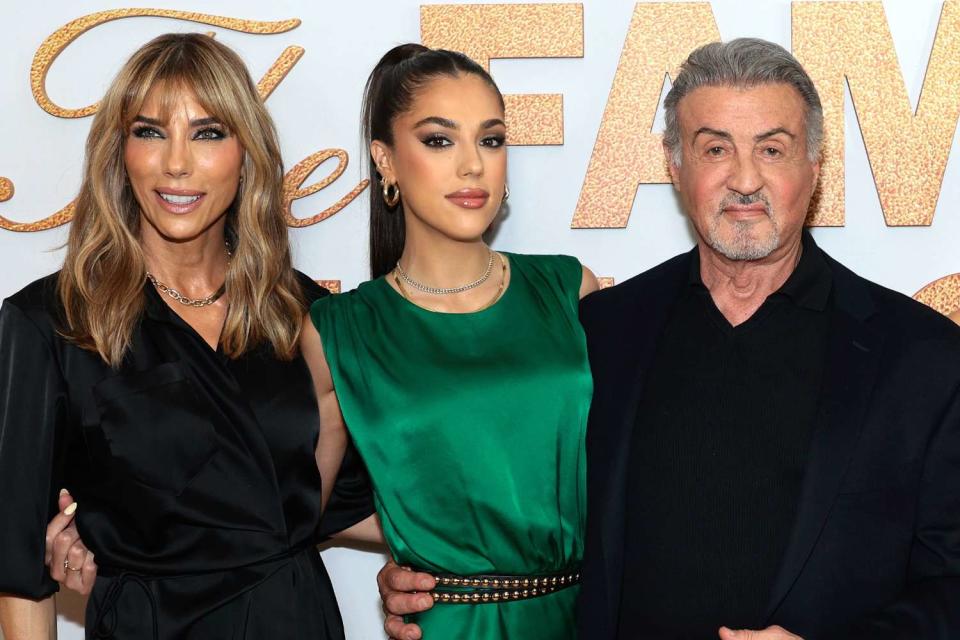 <p> Dimitrios Kambouris/Getty Images</p> Sylvester Stallone and Jennifer Flavin pose with their daughter Sistine Stallone The Family Stallone Red Carpet & Reception at Torrisi Bar and Restaurant on May 11, 2023 in New York City 