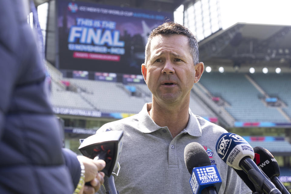 Ricky Ponting (pictured) speaks to a press conference.