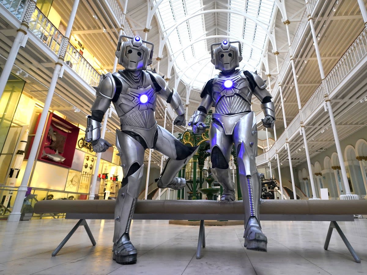 Cybermen at a preview for the Doctor Who Worlds of Wonder exhibition at National Museum Of Scotland in Edinburgh (PA)