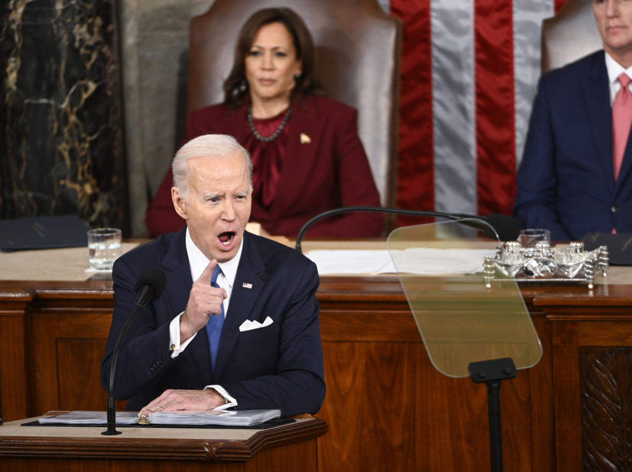 President Biden delivers his State of the Union address to a joint session of Congress on Capitol Hill on Tuesday, February 7, 2023 in Washington, DC.  (Photo by Jonathan Newton/The Washington Post via Getty Images)