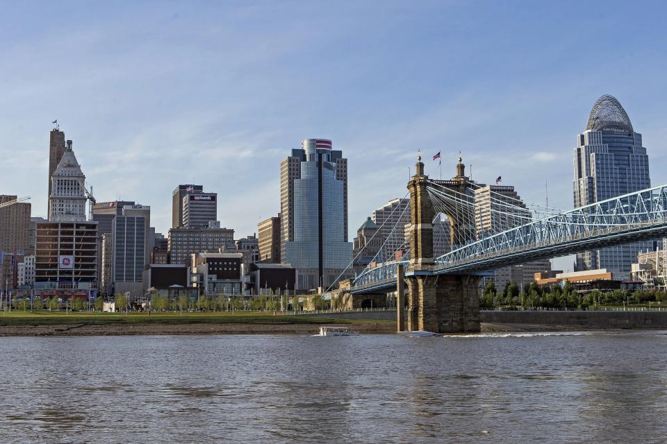 A view of downtown Cincinnati as seen from the banks of the Ohio River in Covington, Ky., on Friday, July 24, 2015.