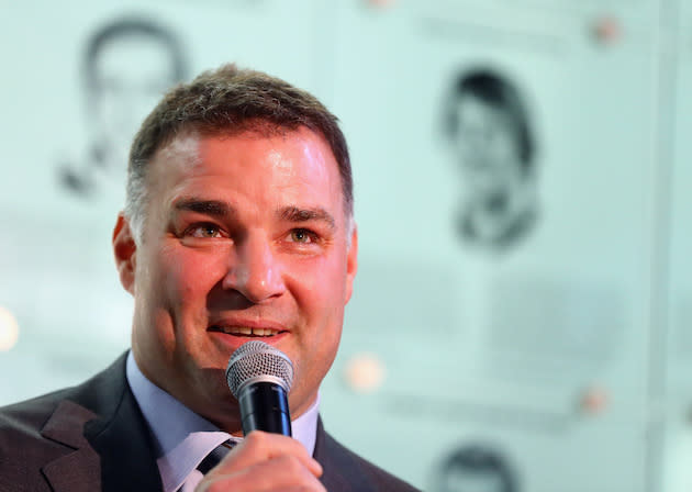 TORONTO, ON – NOVEMBER 11: Eric Lindros speaks with the media during a Hall of Fame Induction photo opportunity at the Hockey Hall Of Fame on November 11, 2016 in Toronto, Canada. (Photo by Bruce Bennett/Getty Images)