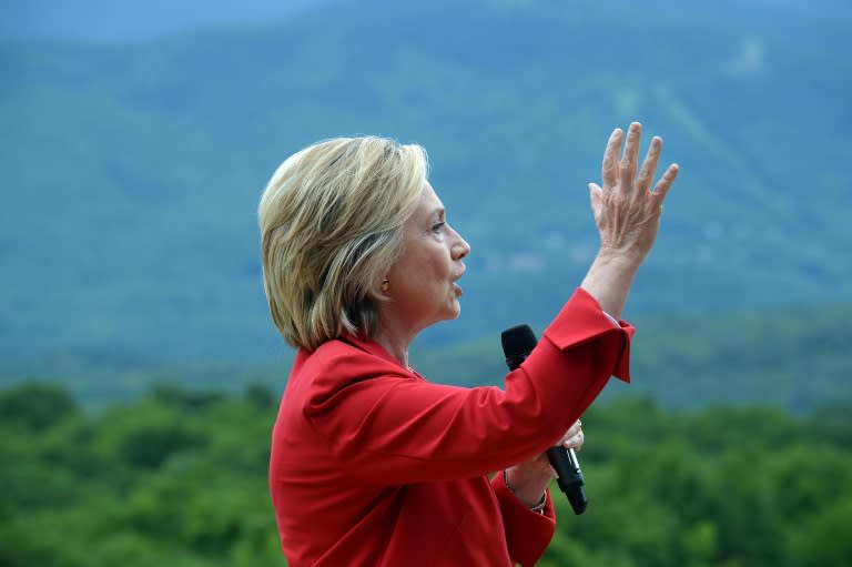 Democratic president candidate Hillary Clinton speaks at a campaign event in Glen, New Hampshire, on July 4, 2015