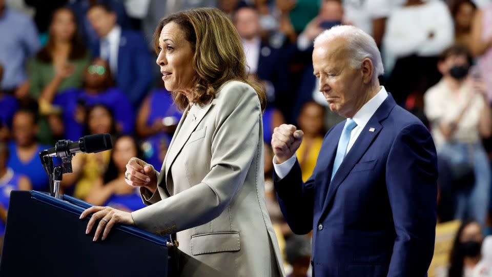 Vice President Kamala Harris gives remarks alongside President Joe Biden at Prince George’s Community College on August 15, 2024 in Largo, Maryland. - Anna Moneymaker/Getty Images