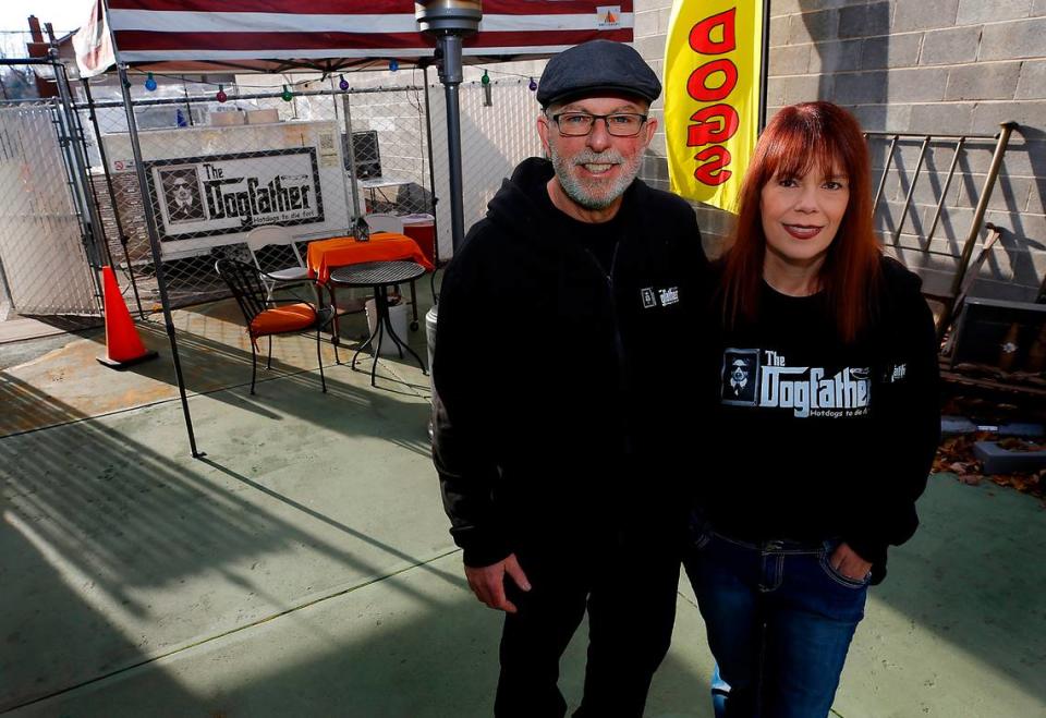 Dogfather owners Malinda Ralston and her fiance, Troy Collins, will serve up their popular hot dogs, hamburgers, chicken sandwiches, milkshakes and more the first week of December from a kitchen at 313 W. Kennewick Ave., behind Downtown Mercantile. They will serve food for pick up or delivery to start. When the weather warms up, customers will be able to savor their meals in the cozy courtyard next to the building.