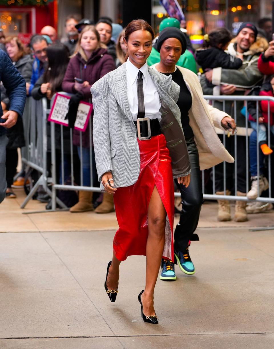 new york, new york   november 28 zoe saldana at gma on november 28, 2022 in new york city photo by gothamgc images