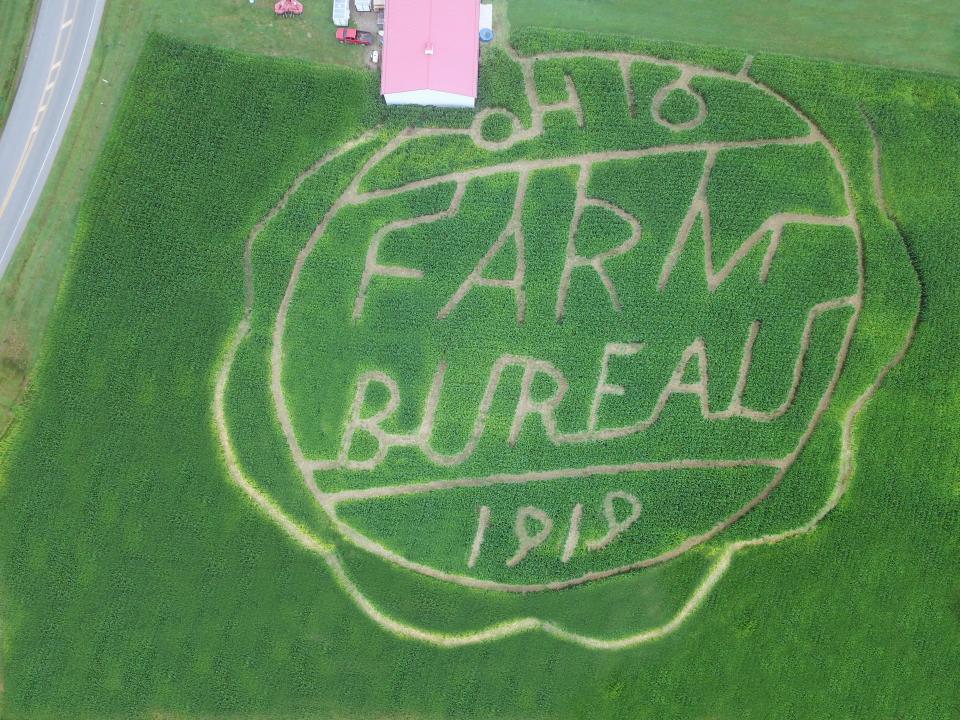 A 2019 corn maze at McDonald's Greenhouse in Zanesville celebrated the centennial of the Ohio Farm Bureau.