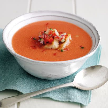 <p>Although this dish is most appropriate for a summer lunchtime, it is also an excellent remedy for a hangover in the cooler months. This refreshing Spanish soup is fresh and healthy. </p><h4><a class="link " href="https://www.redonline.co.uk/food/recipes/simple-gazpacho" rel="nofollow noopener" target="_blank" data-ylk="slk:Simple gazpacho recipe">Simple gazpacho recipe</a></h4>
