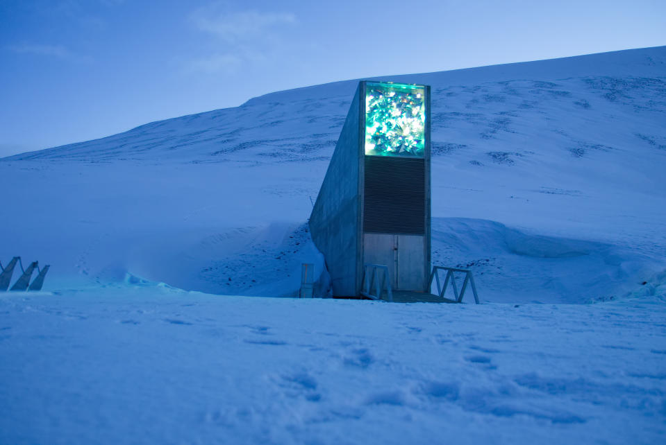 The Seed Vault represents the world"u2019s largest collection of crop diversity in is located deep inside a mountain on the Svalbard archipelgo, halfway between mainland Norway and the north pole.