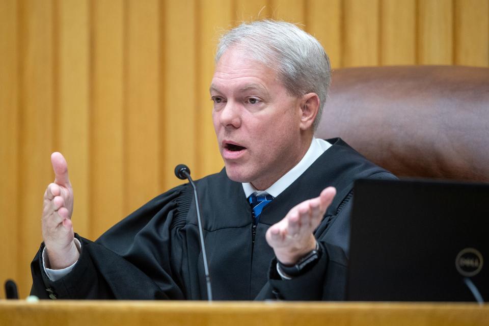 Judge Steve Sword speaks during a court hearing for Dominick Frizzell in Knox County Criminal Court on June 8.