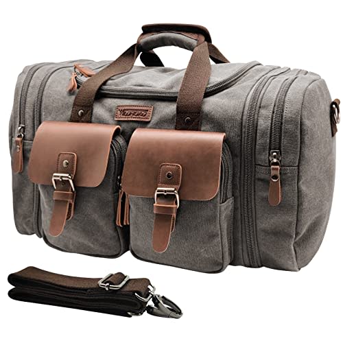 Wildroad 50L Travel Duffel Bag, Expandable Canvas Genuine Leather Duffle Bag Upgraded Overnight Weekender Bag Carry on Bag (AMAZON)