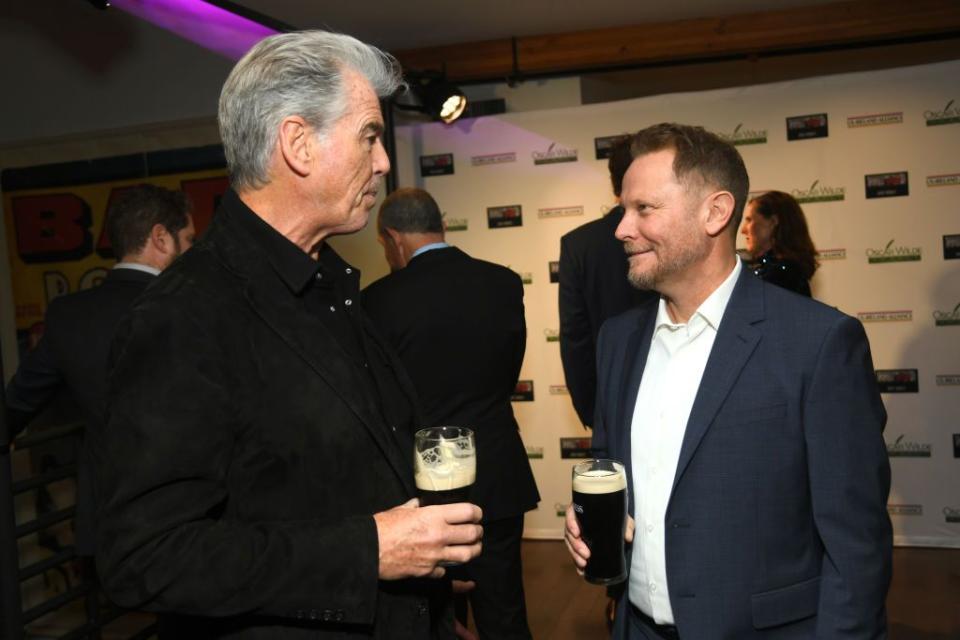 santa monica, california march 07 l r pierce brosnan and richard baneham attend the us ireland alliances 18th annual oscar wilde awards at bad robot on march 07, 2024 in santa monica, california photo by alberto e rodriguezgetty images for us ireland alliance