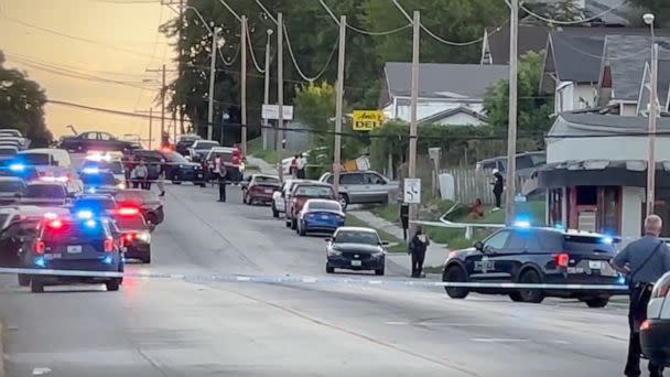 PHOTO: Police block off a street in an area of Kansas City, Mo., on June 25, 2023, after two shootings about 90 minutes apart caused 'multiple deaths,' according to the Jackson County Sheriff's Office. (KMBC-TV)