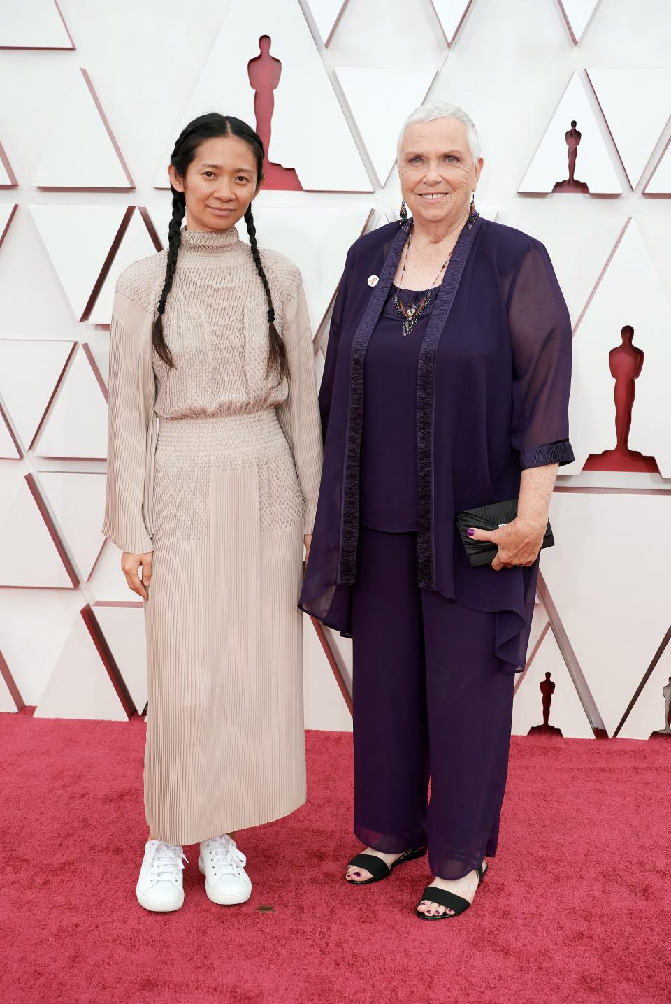 Chloé Zhao and Charlene Swankie attend the 2021 Academy AwardsAmpas/Getty
